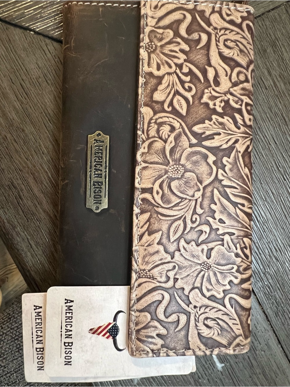 Brown Floral Tooled Leather Wallet
